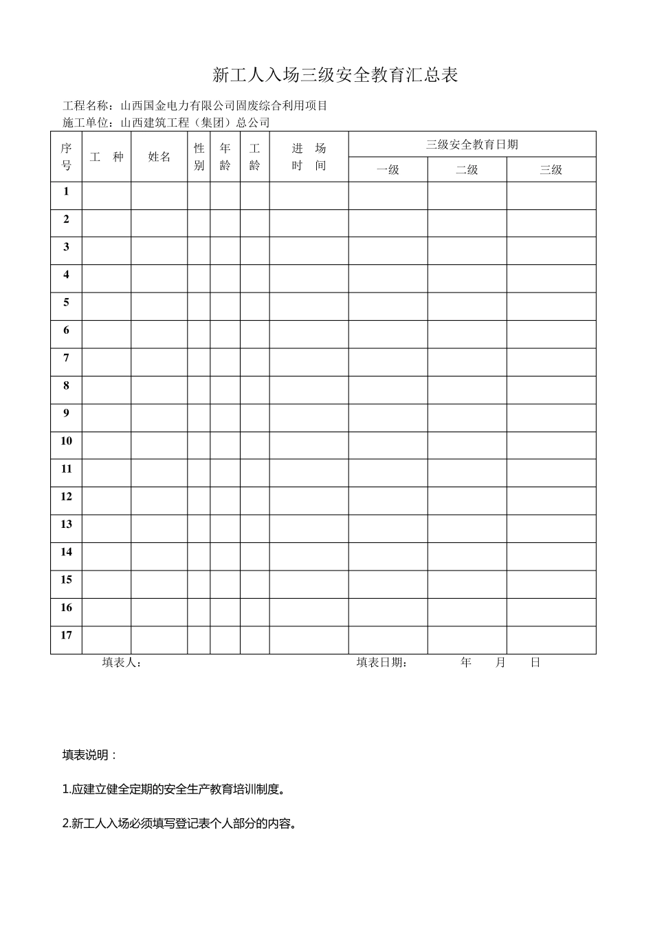 建筑三级安全教育表格_第1页