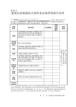 建筑内部装修防火材料见证取样检验告知单