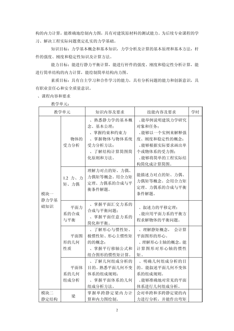 建筑力学课程标准_第2页