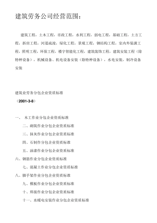 建筑劳务公司经营范围