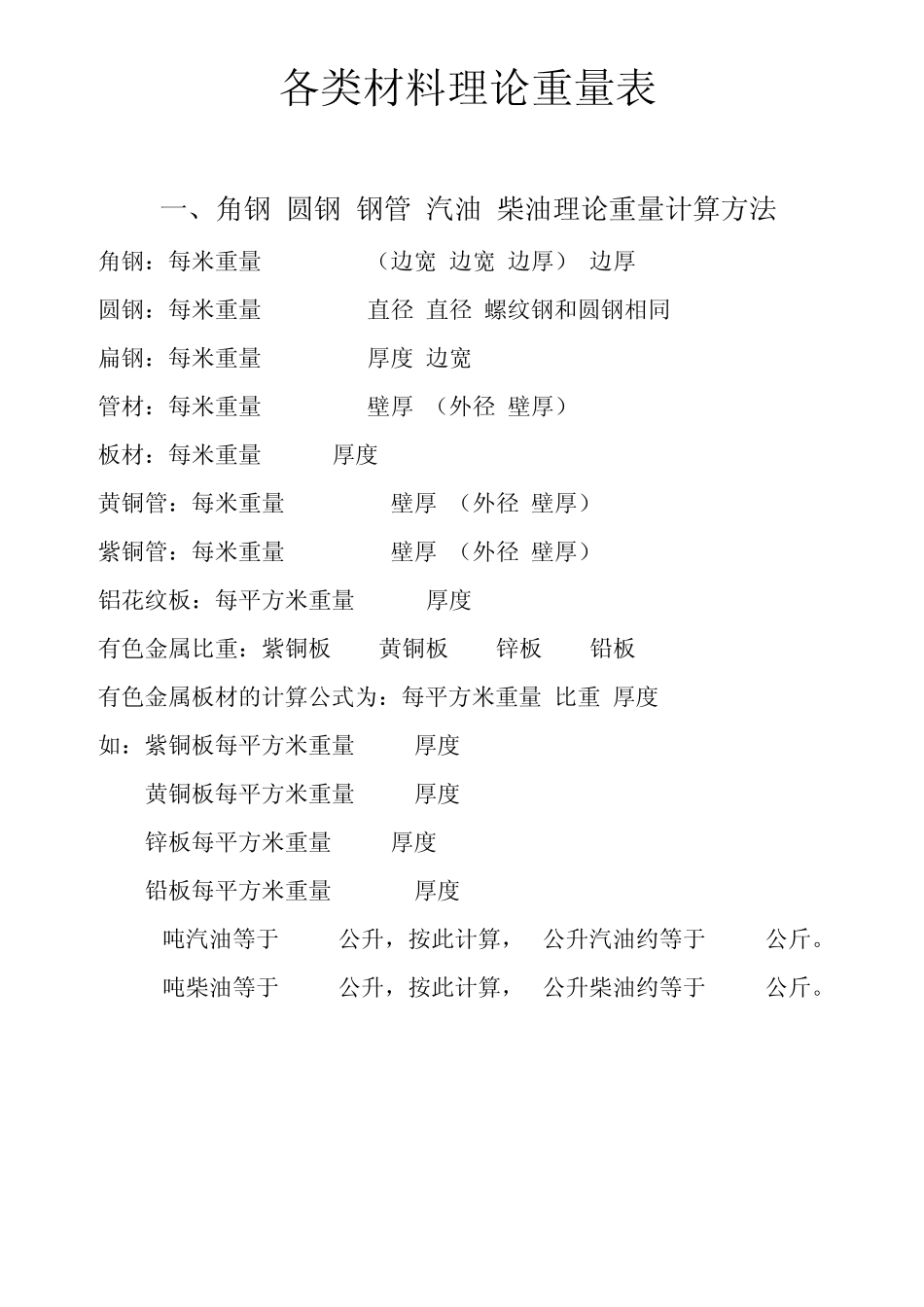 建筑各类材料的理论重量_第1页