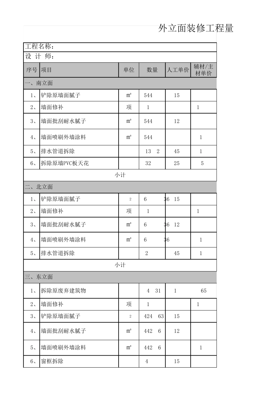 建筑外立面装修工程预算清单_第1页