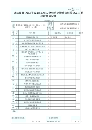 建筑屋面分部工程安全和功能检验资料核查及主要功能抽查记录