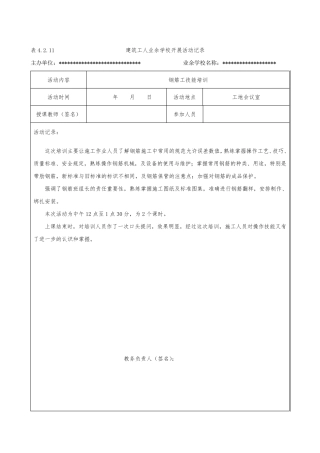 建筑工人业余学校开展活动记录