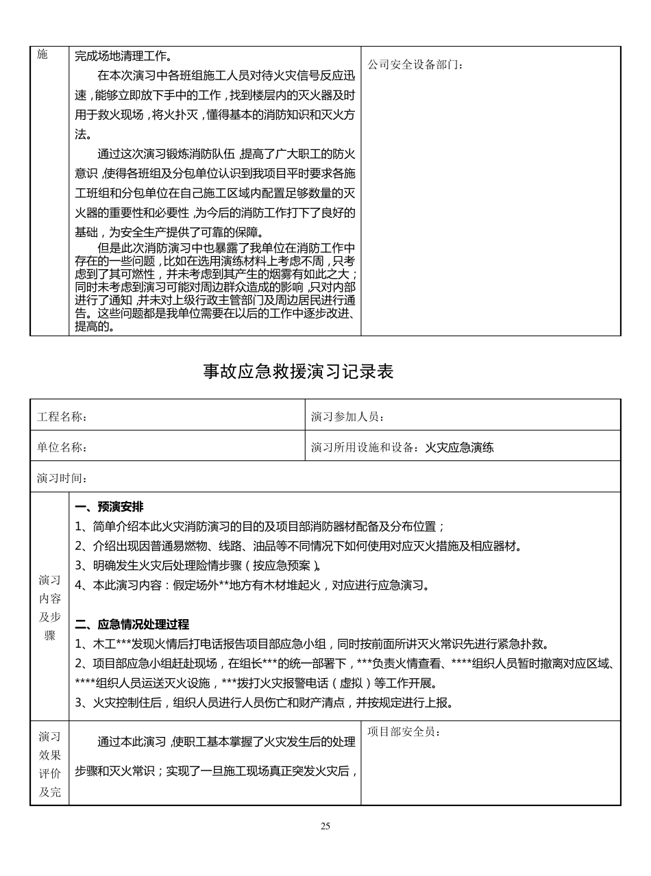 建筑工地事故应急救援演习记录表范本_第2页