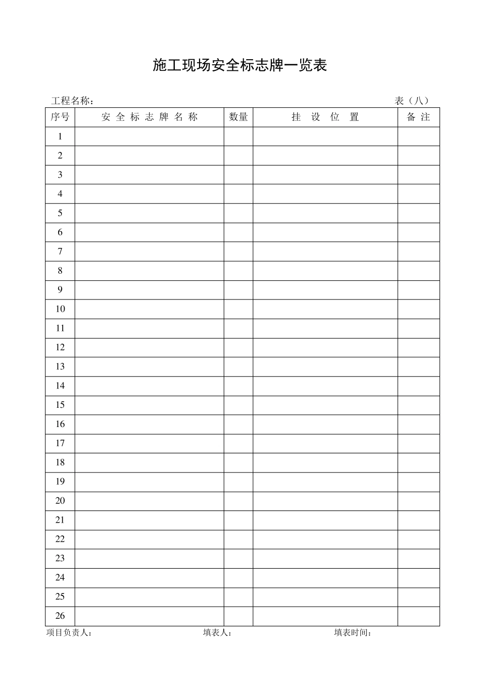 建筑工程安全内业资料word表格_第1页