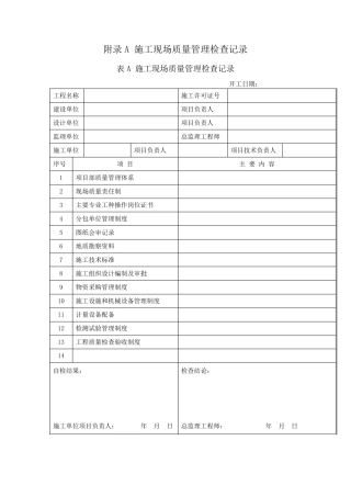 建筑工程施工质量验收统一标准GB503002013附表及原始记录