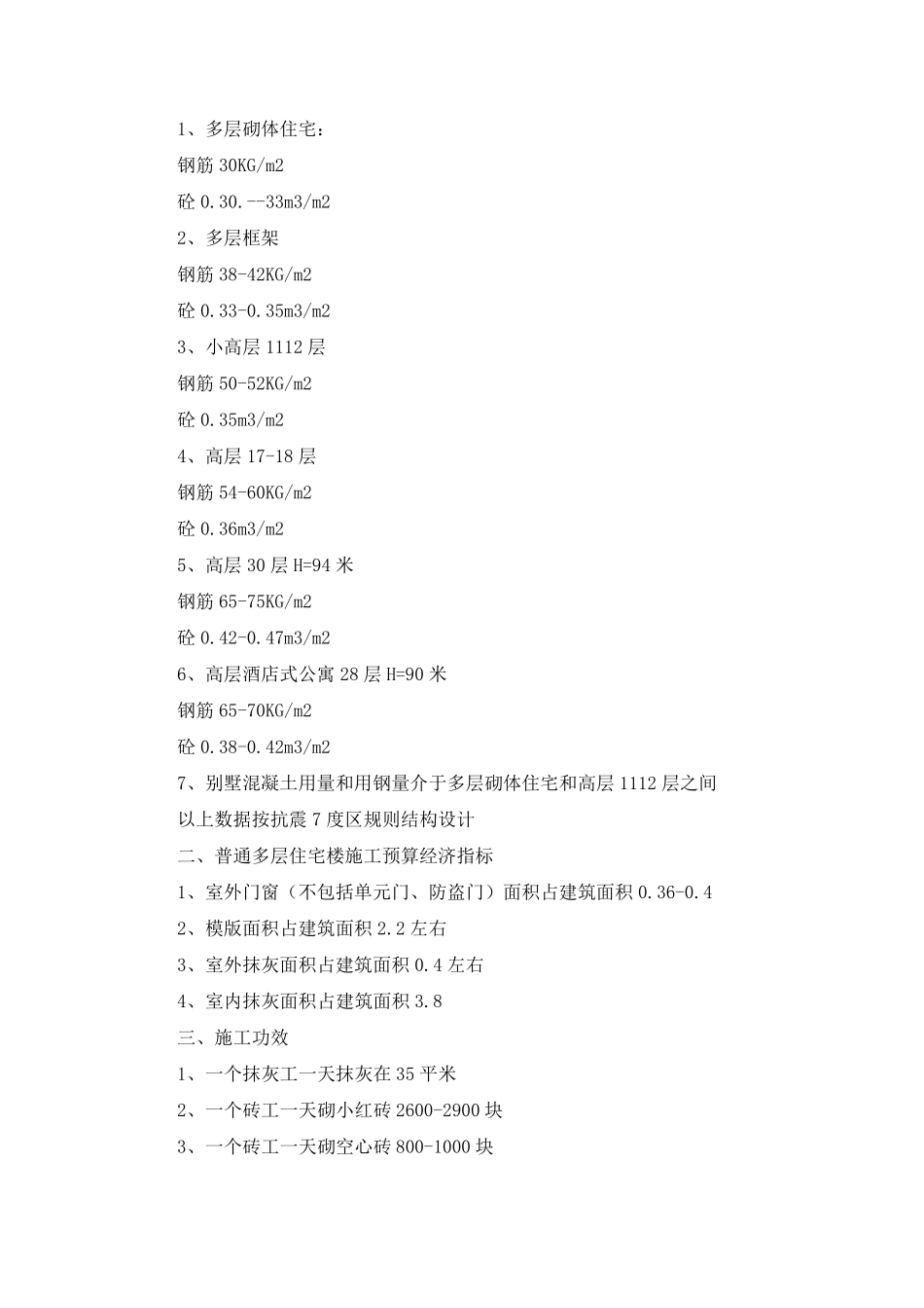 建筑工程每平方米材料用量及费用_第3页