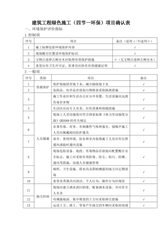 建筑工程绿色施工(四节一环保)确认表