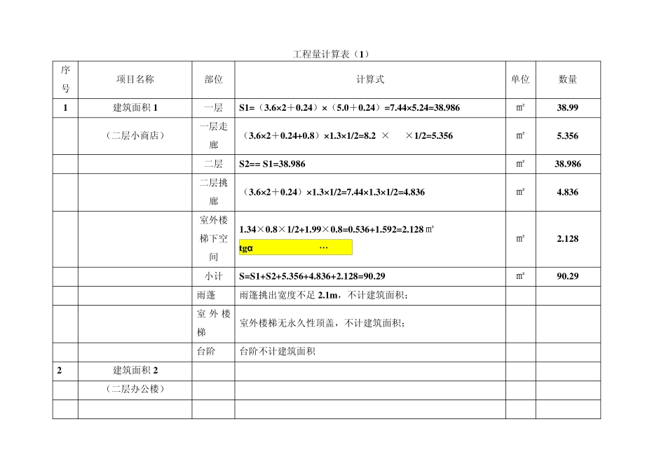 建筑工程计量计价(工程造价实操练习册计算表格)_第2页