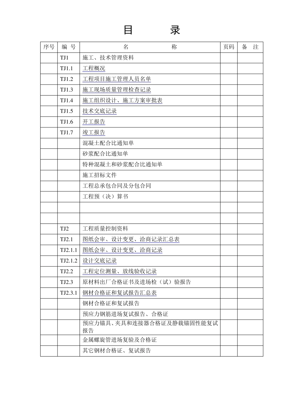 建筑工程资料目录表_第1页