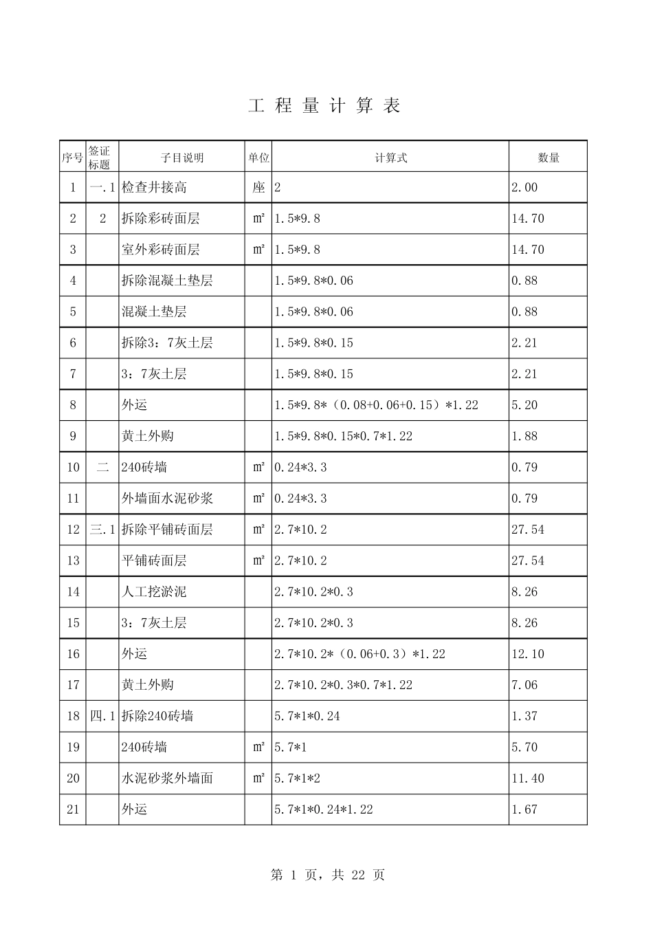 建筑工程量计算表_第1页