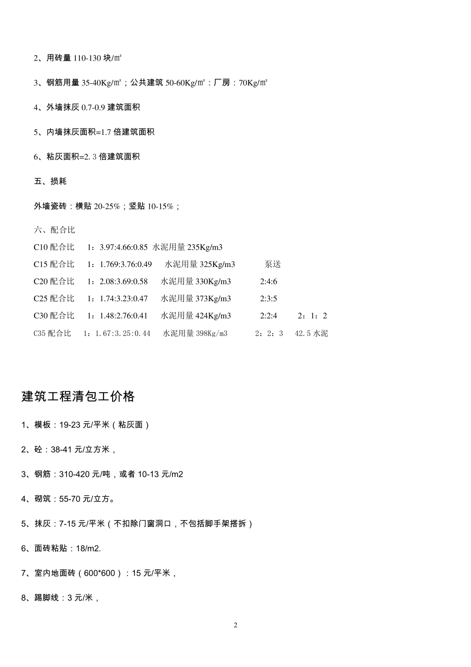建筑平方米造价和含量指标及钢筋算法_第2页
