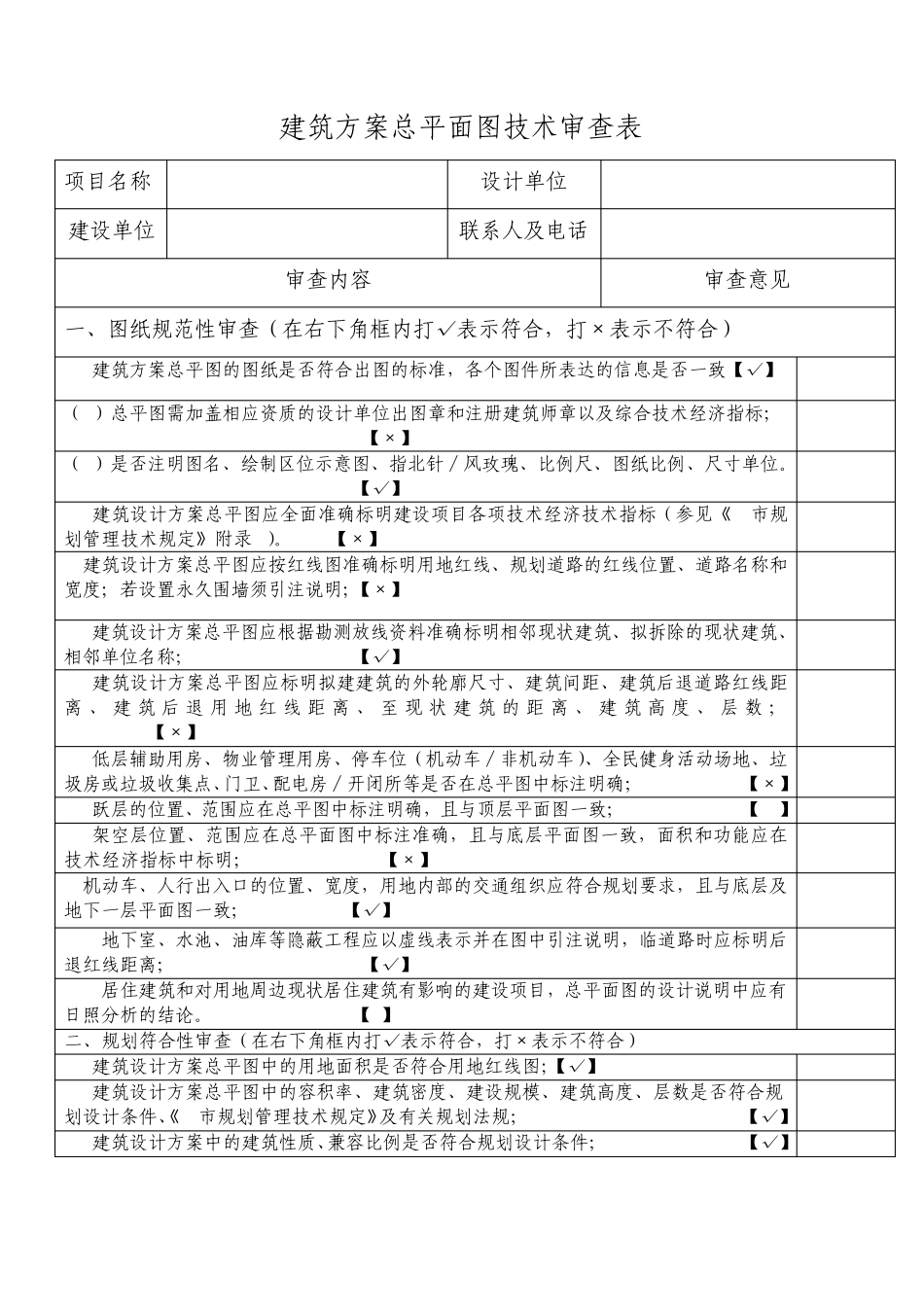 建筑方案总平面图技术审查表收件审查要点_第1页