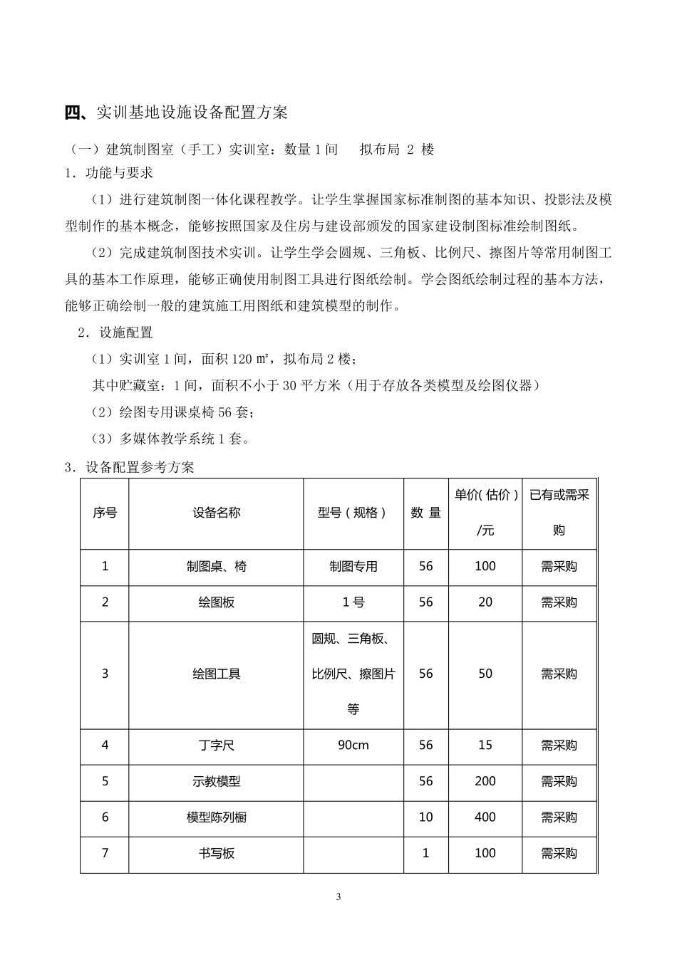 建筑施工专业实训室建设方案_第3页