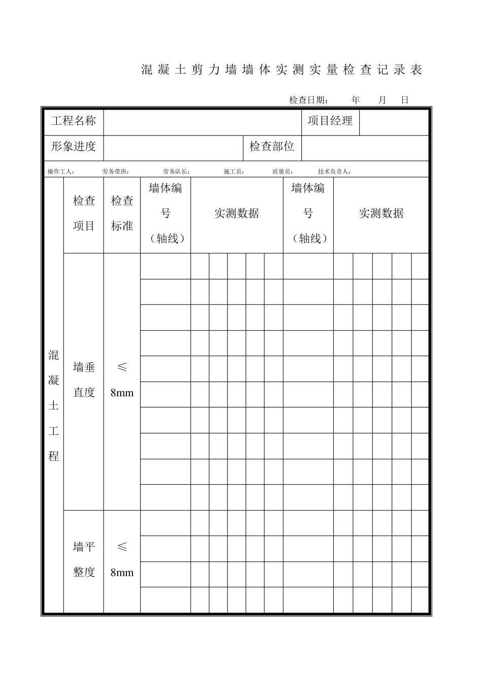 建筑施工单位实测实量表格_第1页
