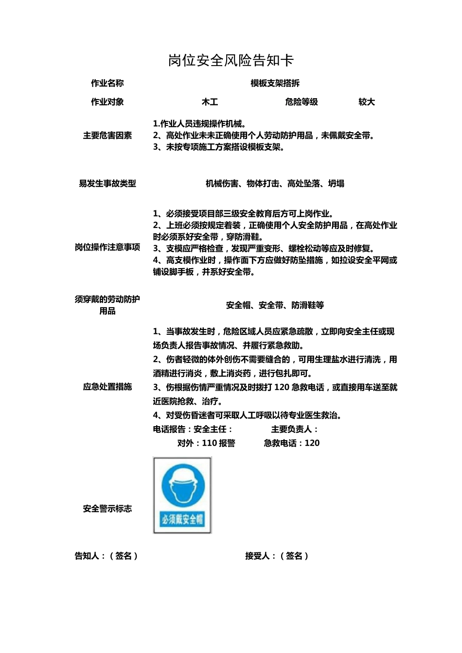 建筑施工各岗位安全风险告知卡_第2页