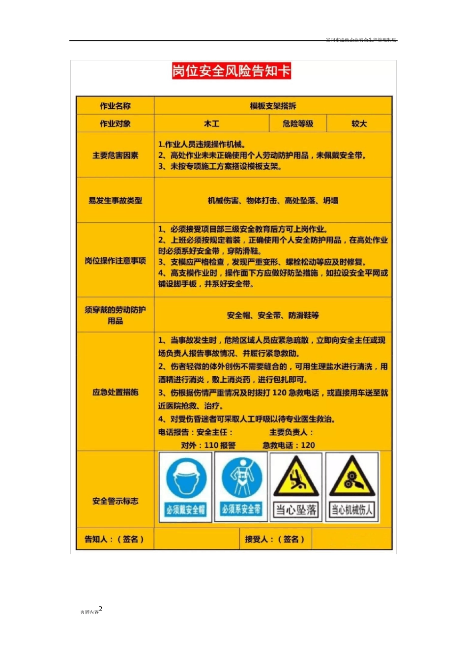 建筑施工岗位安全风险告知卡_第2页