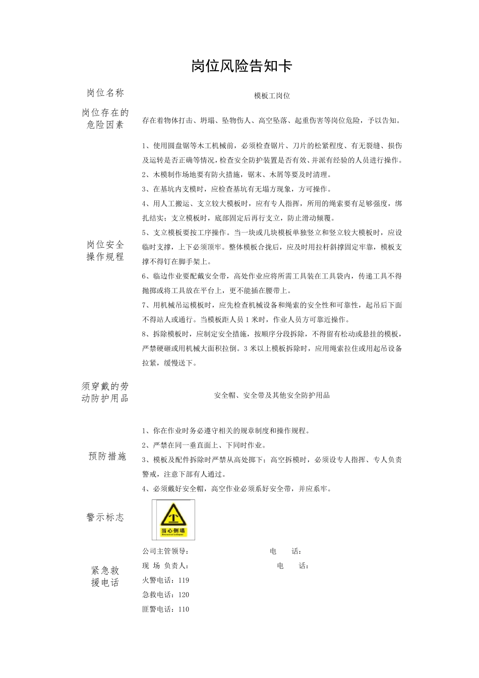 建筑施工岗位风险告知卡_第3页