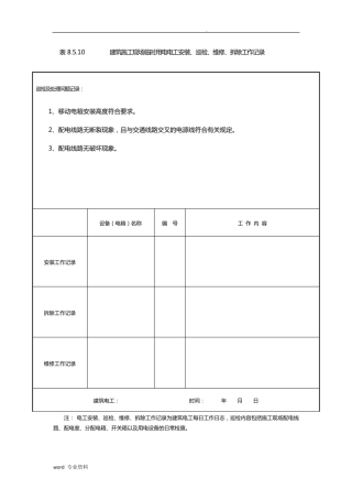 建筑施工现场临时用电电工安装巡检维修拆除工作记录