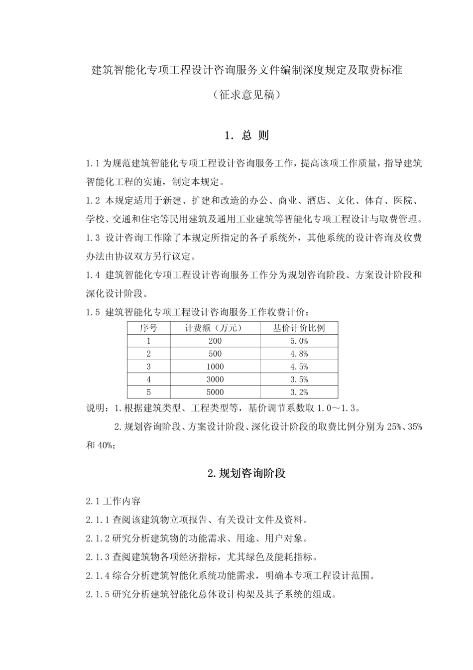 建筑智能化专项工程设计咨询服务文件编制深度规定及取费标准_第1页