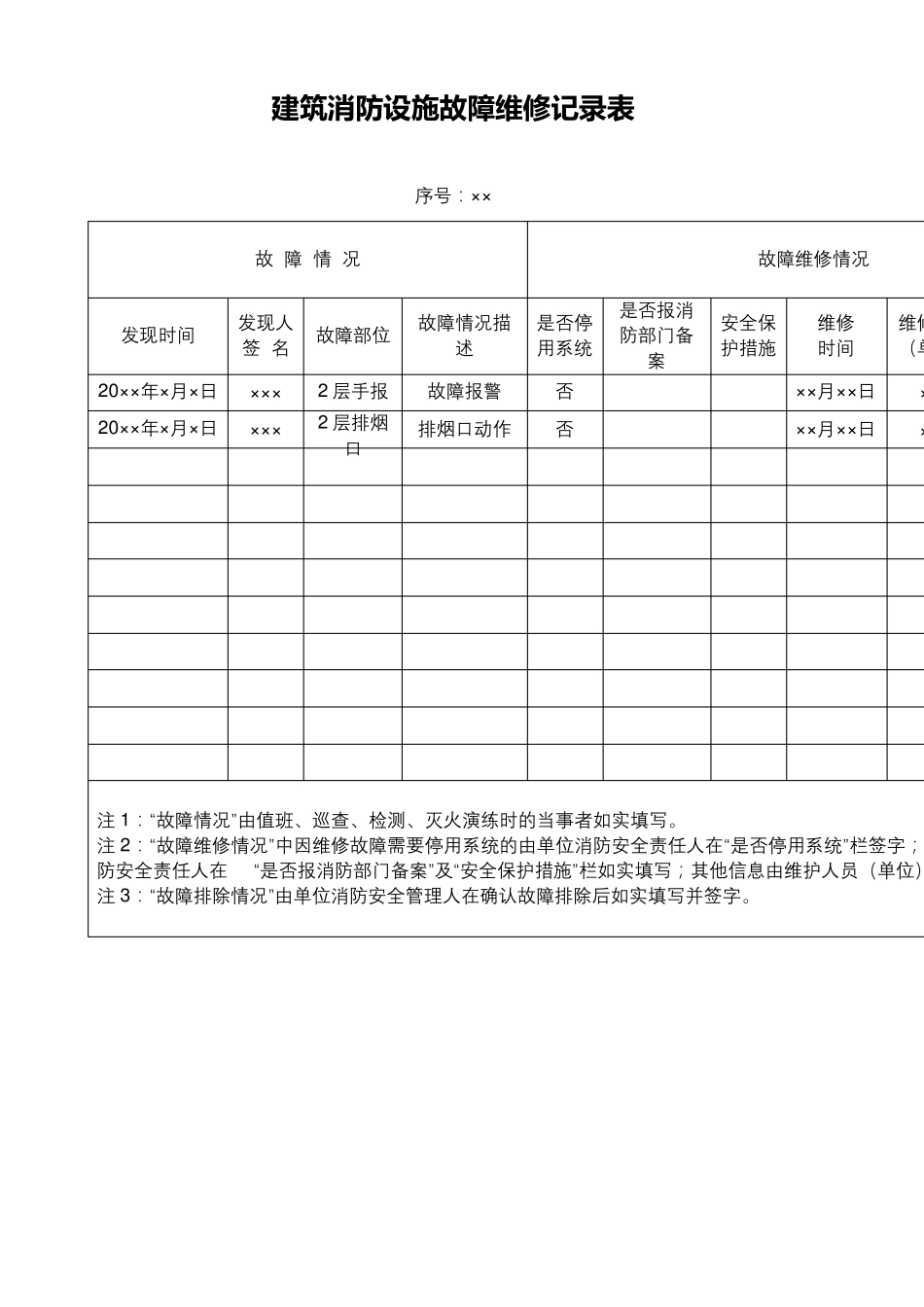 建筑消防设施故障维修记录表_第3页
