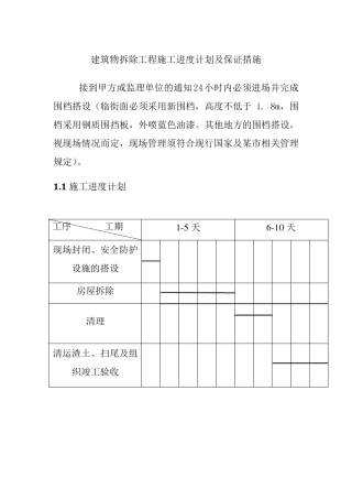 建筑物拆除工程施工进度计划及保证措施
