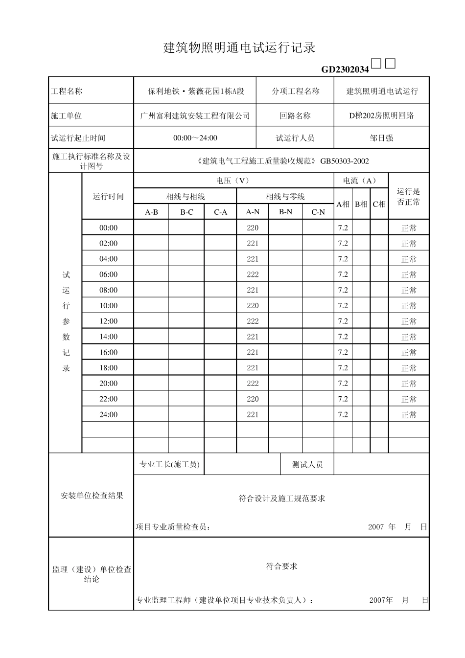 建筑物照明通电试运行记录GD2302034_第2页