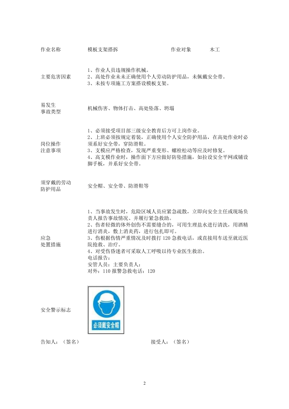 建筑行业各个岗位安全风险明白卡_第2页