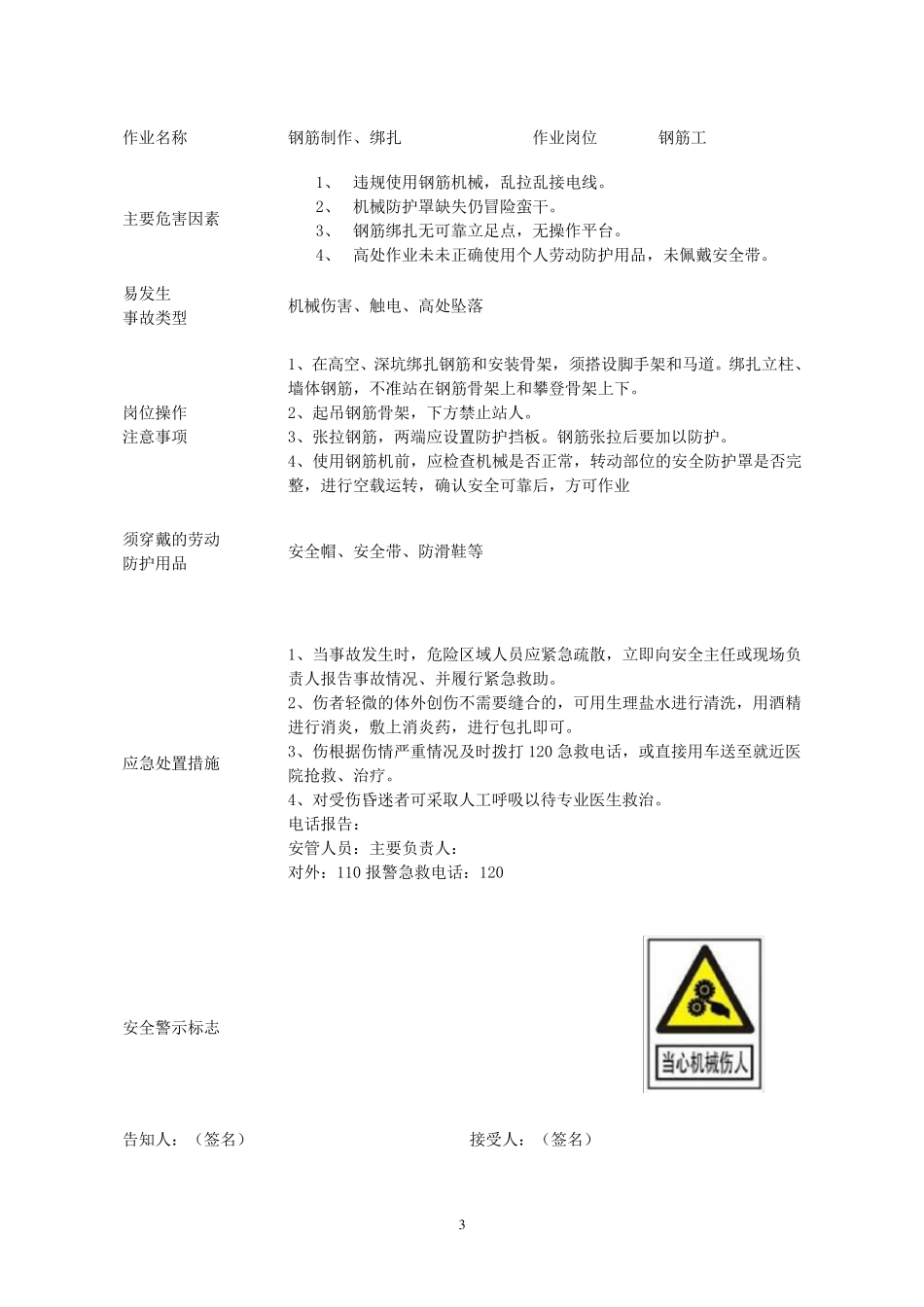 建筑行业各个岗位安全风险明白卡_第3页