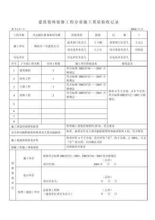 建筑装饰装修工程分部施工质量验收记录