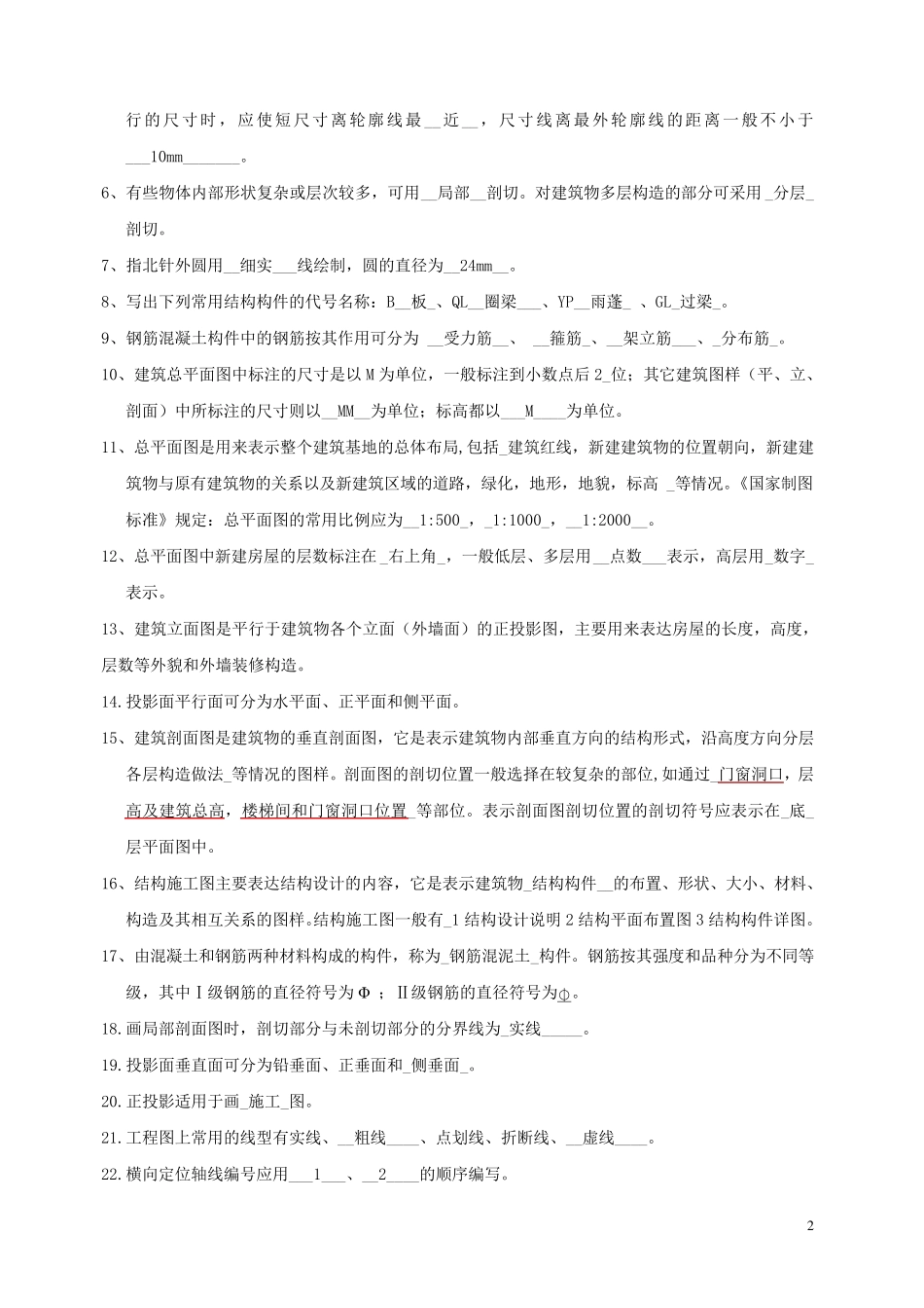 建筑识图复习题(参考答案)_第2页
