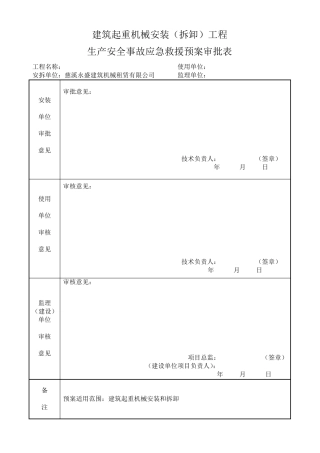 建筑起重机械安装(拆卸)生产安全事故应急救援预案