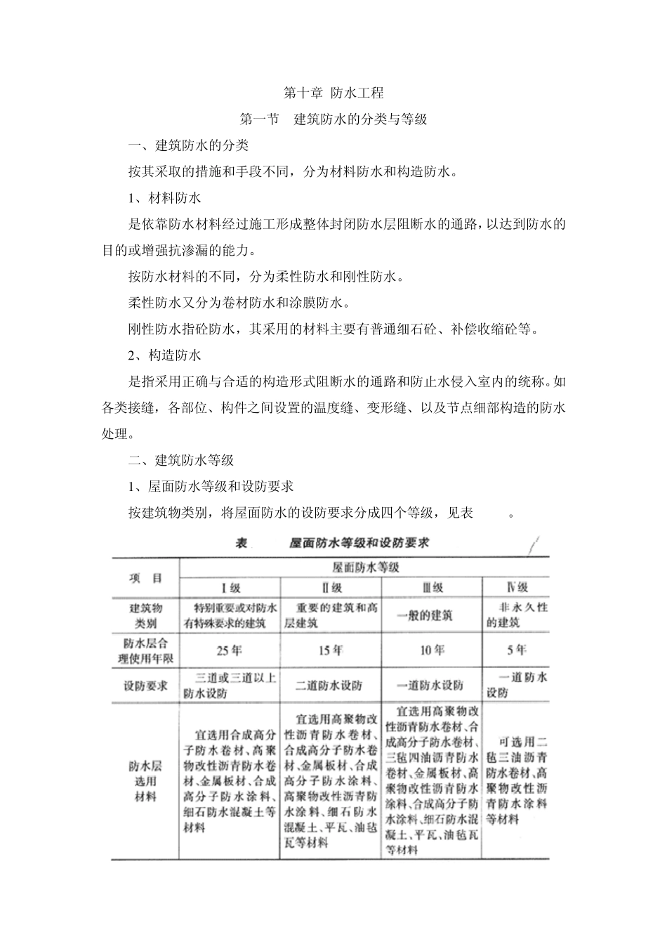 建筑防水的分类和等级_第1页