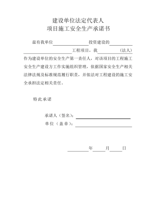 建设、施工、监理单位法人及项目负责人安全生产承诺书