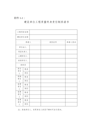 建设单位工程质量终身责任制承诺书