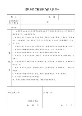 建设单位工程项目负责人责任书管理责任书