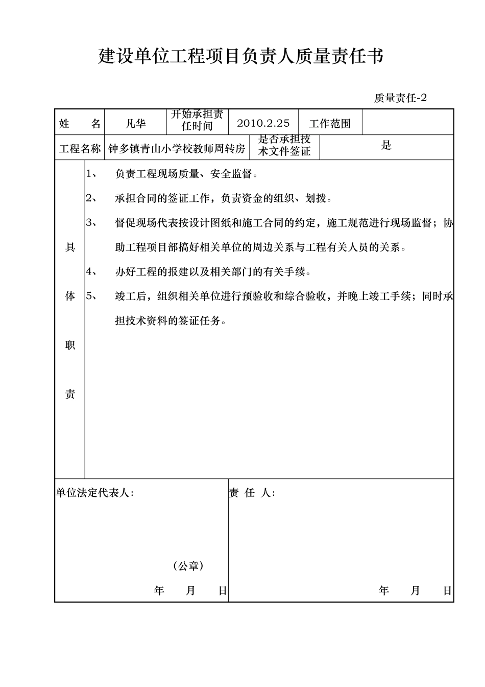 建设单位工程项目负责人质量责任书_第1页