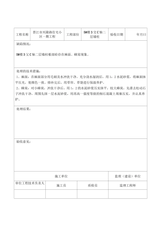 混凝土外观质量缺陷处理记录730(DOC)
