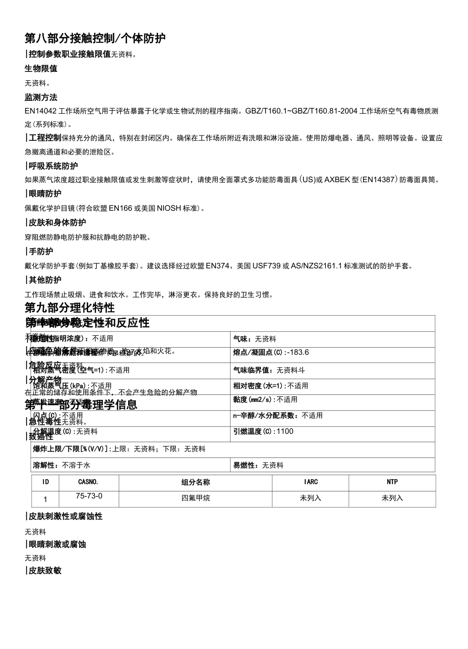 四氟甲烷安全技术说明书MSDS_第3页