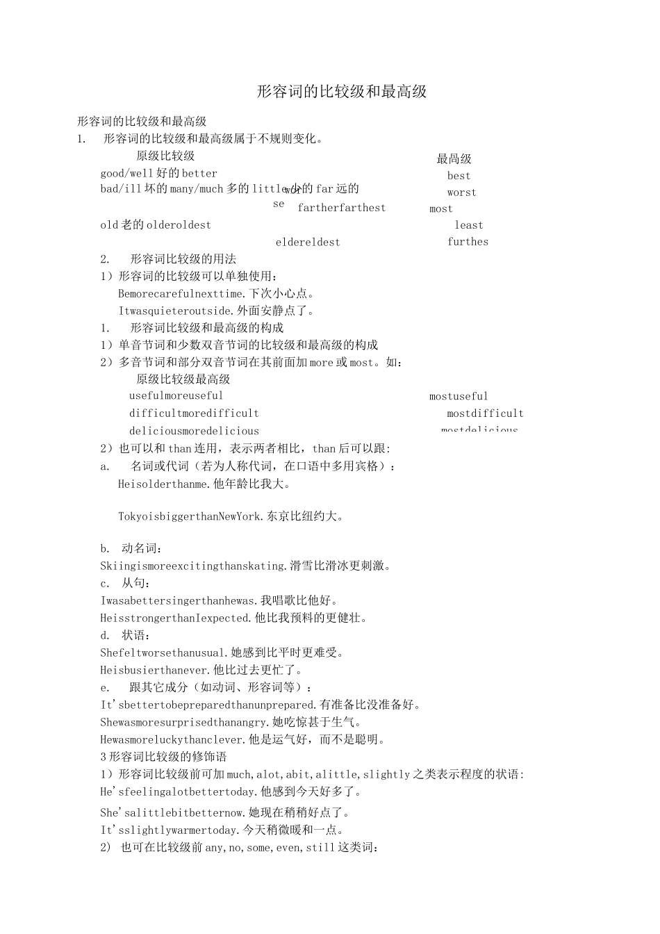 形容词的比较级和最高级讲解及中考真题汇编含答案_第1页