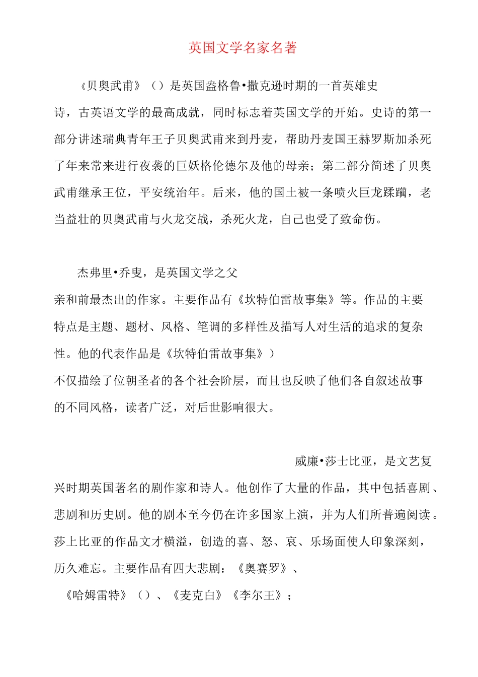 英国美国文学作家及作品汇总_第1页