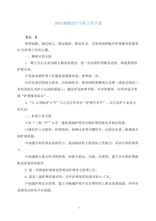 2020静脉治疗小组工作计划