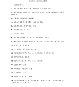 《项羽之死》文言知识点整理