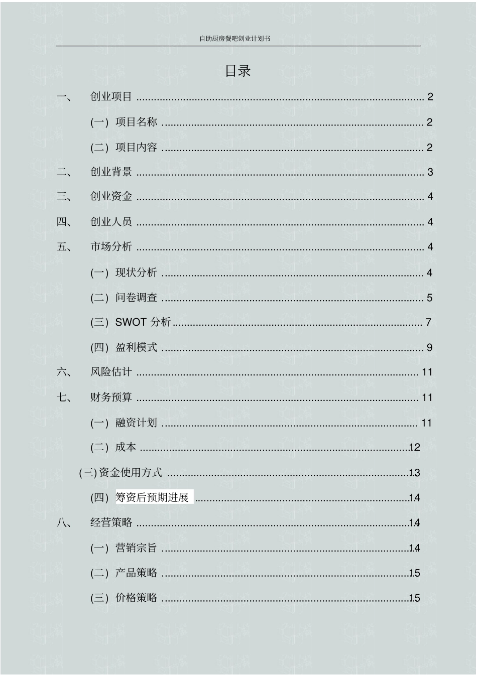 自助厨房餐吧创业计划书_第2页