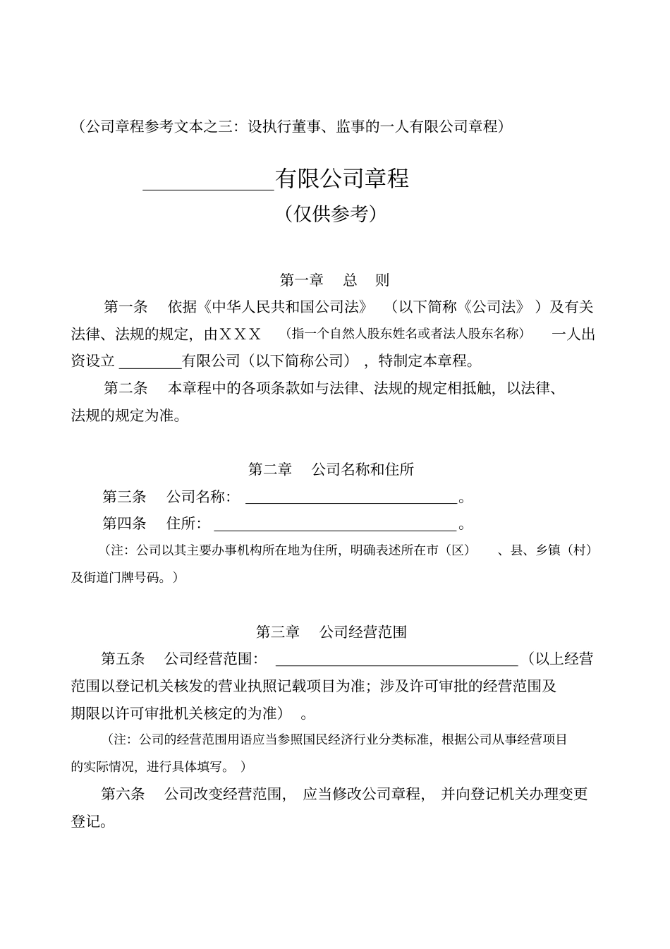 自然人独资公司章程范本_第1页
