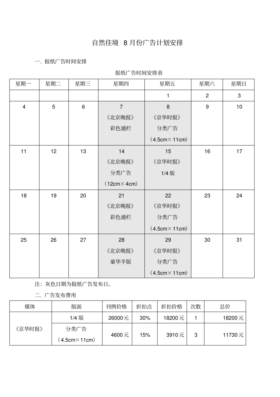 自然佳境精编月份广告计划安排_第1页