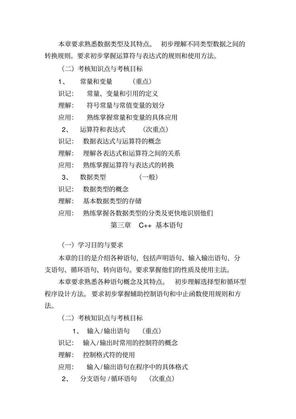 自考C++程序设计考核大纲_第3页