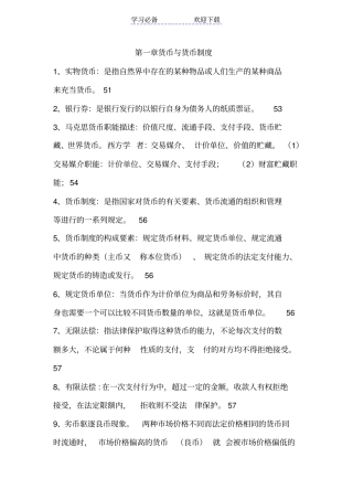 自考金融理论与实务复习资料各章重点