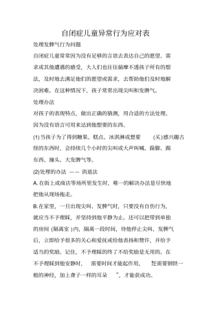 自闭症儿童异常行为应对表